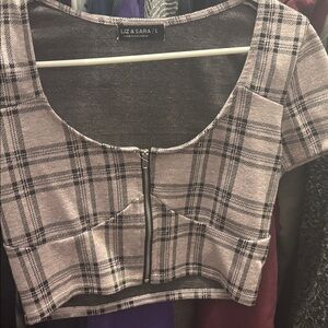 Liz & Sara Plaid Crop Top - Black and Gray